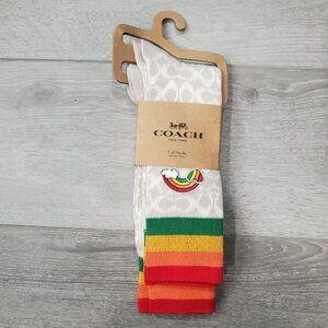 Coach Signature C Print Calf Socks 2 Pack One Size Rainbow Cotton Blend NWT